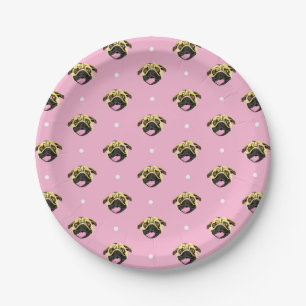 Platos de papel Pug rosa