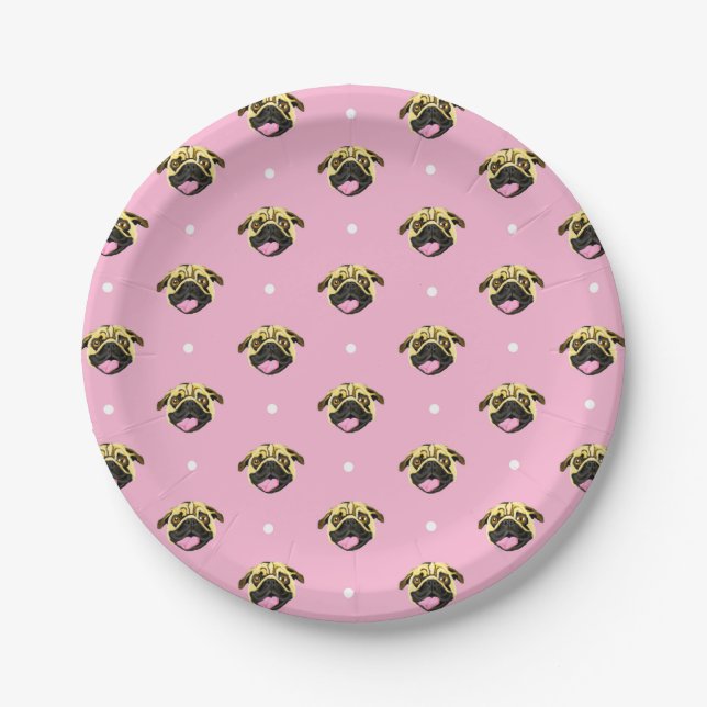 Platos de papel Pug rosa (Anverso)