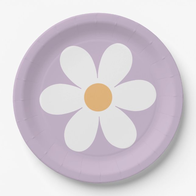 Platos de papel púrpura Retro Daisy (Anverso)
