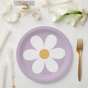 Platos de papel púrpura retro margarita boho