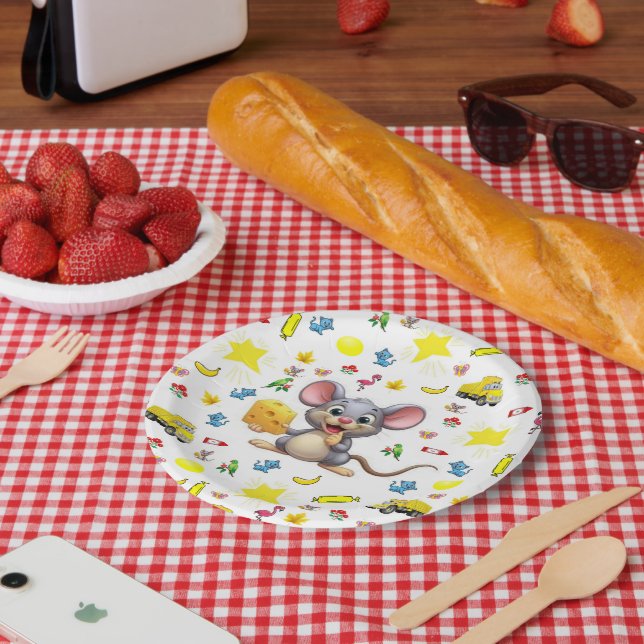 Platos de papel, queso amarillo ratón estrellas de (Picnic)