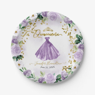 Platos de Papel Quinceañera Flores Moradas Vestido