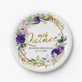 Platos de Papel Quinceañera Mariposa Floral Morado
