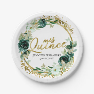 Platos de Papel Quinceañera Mariposa Floral Verde