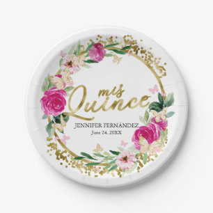 Platos de Papel Quinceañera Mariposa Rosa Floral