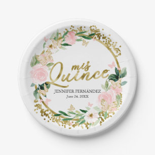 Platos de Papel Quinceañera Mariposa Rosa Floral