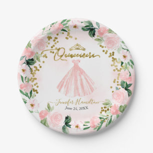 Platos de Papel Quinceañera Rosa Floral Vestido Ro