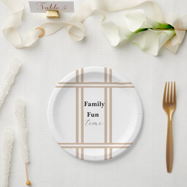 Platos de papel, raya beige y blanca  (Boda)