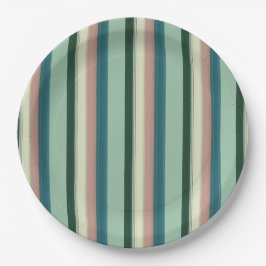 Platos de papel rayados verde salvia