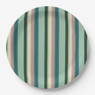 Platos de papel rayados verde salvia