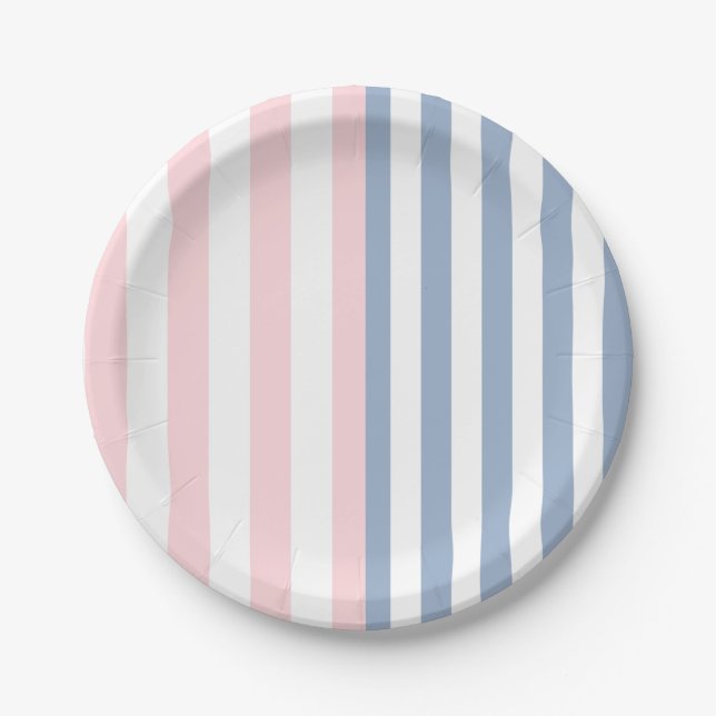 Platos de Papel, Rayas Rosas, Azules y Blancas (Anverso)