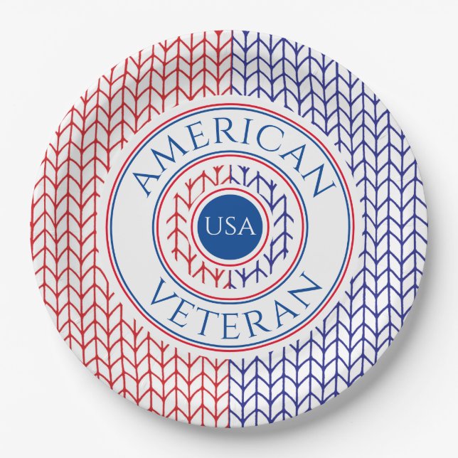 PLATOS DE PAPEL REDONDOS DE 9" VETERANO AMERICANO (Anverso)