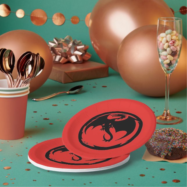 Platos de papel rojo del Dragon Negro (Multi)