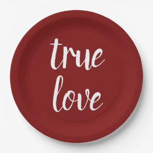 Platos de papel rojo intenso "Amor verdadero"
