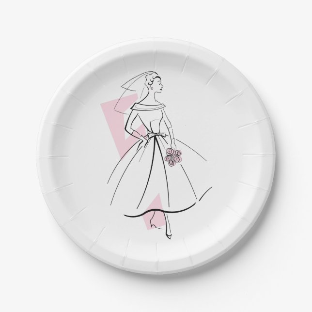 Platos de papel rosa Fashion Bride (Anverso)