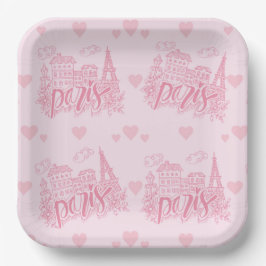 Platos de Papel Rosado de París, Platos de Fiesta 