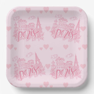 Platos de Papel Rosado de París, Platos de Fiesta