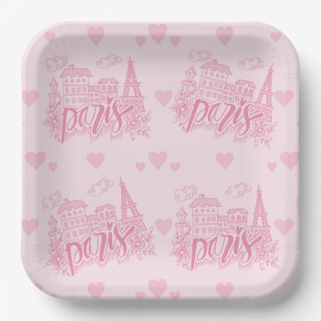 Platos de Papel Rosado de París, Platos de Fiesta  (Anverso)