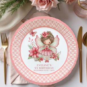 Platos de papel rosados florales de cumpleaños de 
