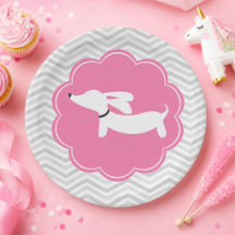 Platos de Papel Rosados para Dachshund Fiesta de B