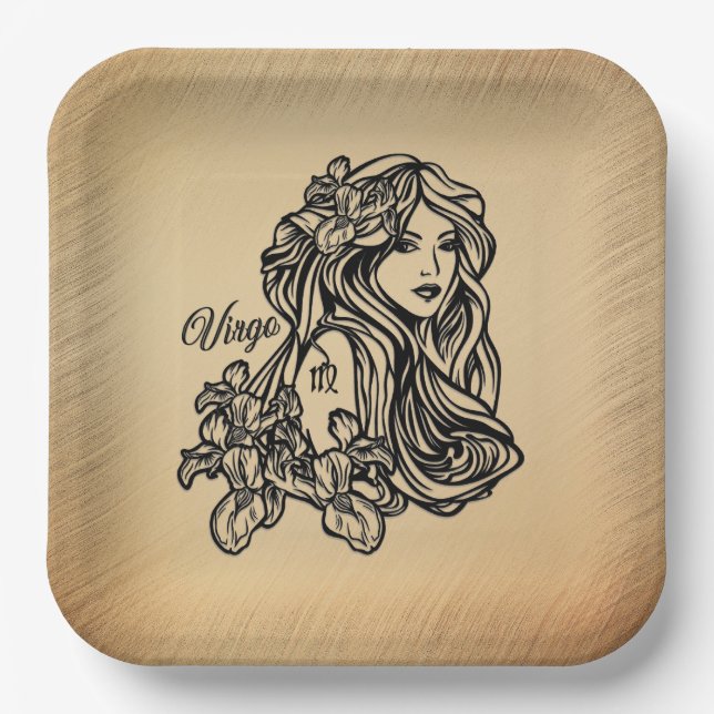 Platos de papel rústicos Virgo La Virgen Zodiaco (Anverso)