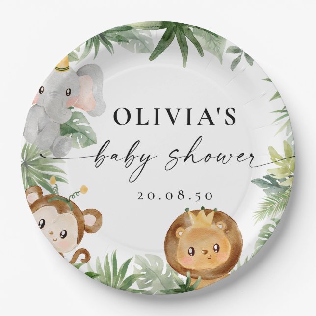 Platos de papel Safari Animals Baby Shower (Anverso)