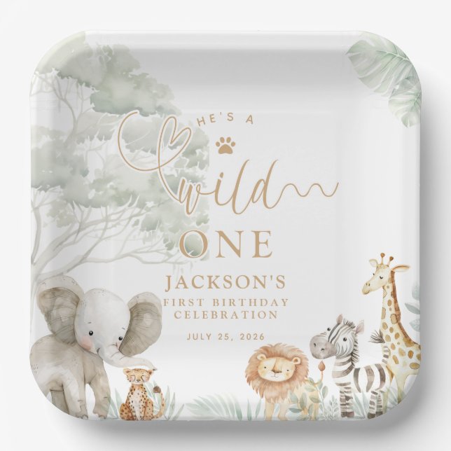 Platos de papel Safari Jungla Wild One (Anverso)