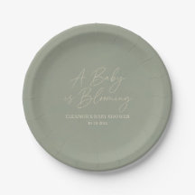 Platos de papel Sage Green Baby in Bloom