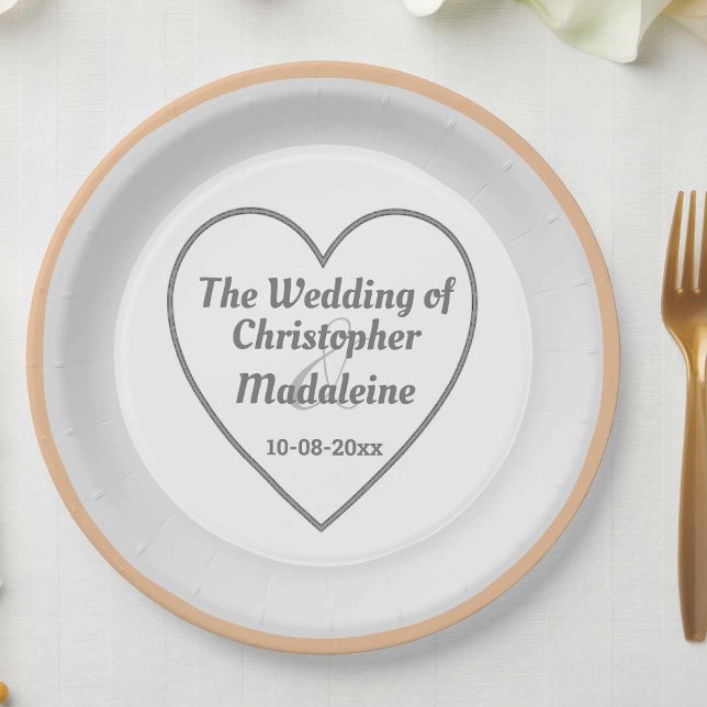 Platos de papel sencillos de boda grises y blancos (Subido por el creador)