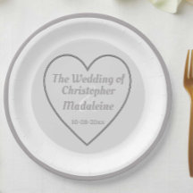 Platos de papel sencillos de boda grises y blancos