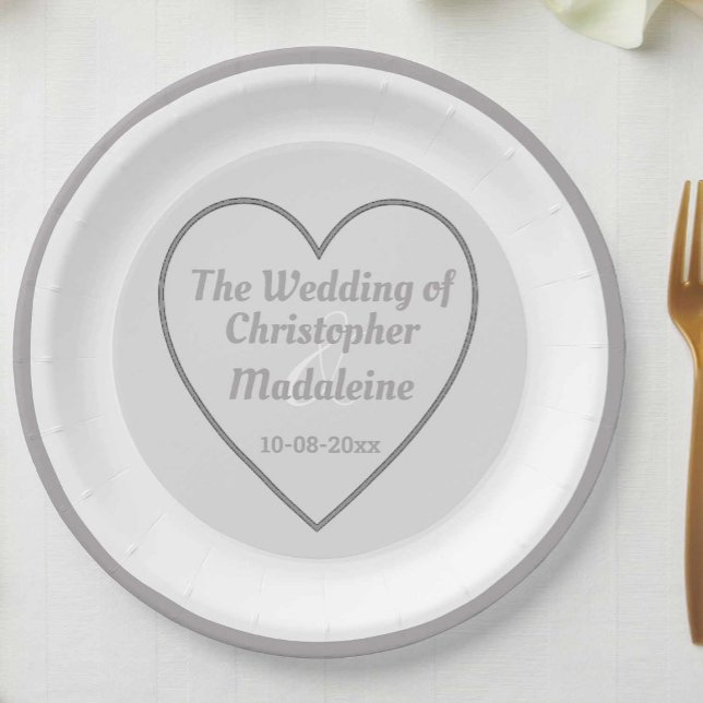 Platos de papel sencillos de boda grises y blancos (Subido por el creador)