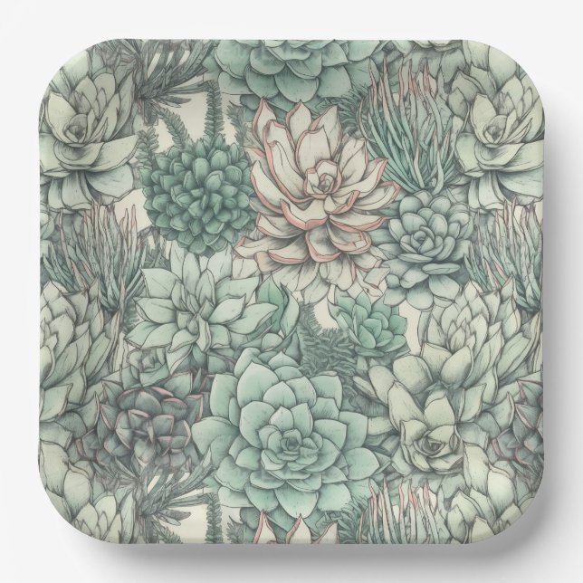 Platos de papel suculentos, Plantas de cactus del  (Anverso)