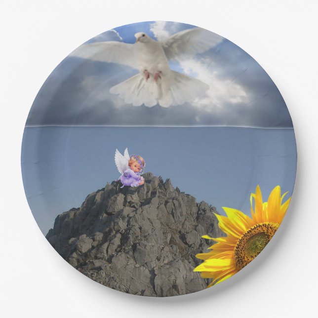 Platos de papel Sunflower Angel White Dove (Anverso)