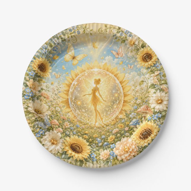 Platos de papel Sunflower Fairy Meadow (Anverso)