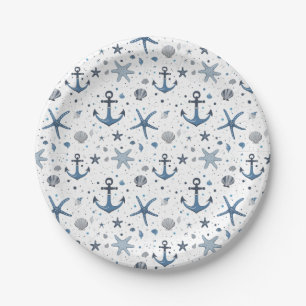 Platos de papel tema playa estrella de mar ancla n