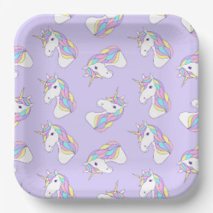 Platos de Papel Unicornio, Fiesta Morada Mítica