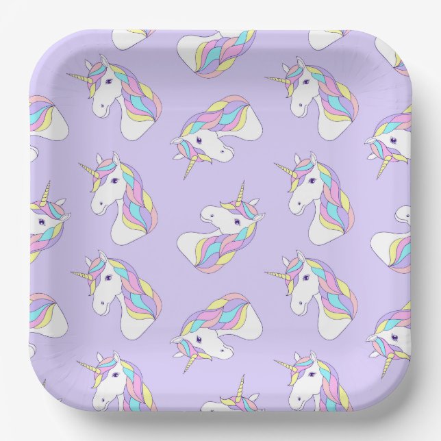 Platos de Papel Unicornio, Fiesta Morada Mítica (Anverso)