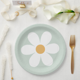 Platos de papel verde margarita retro boho
