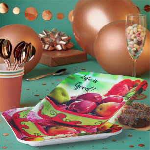 Platos de papel Vida es Buena con Manzanas Rojas y