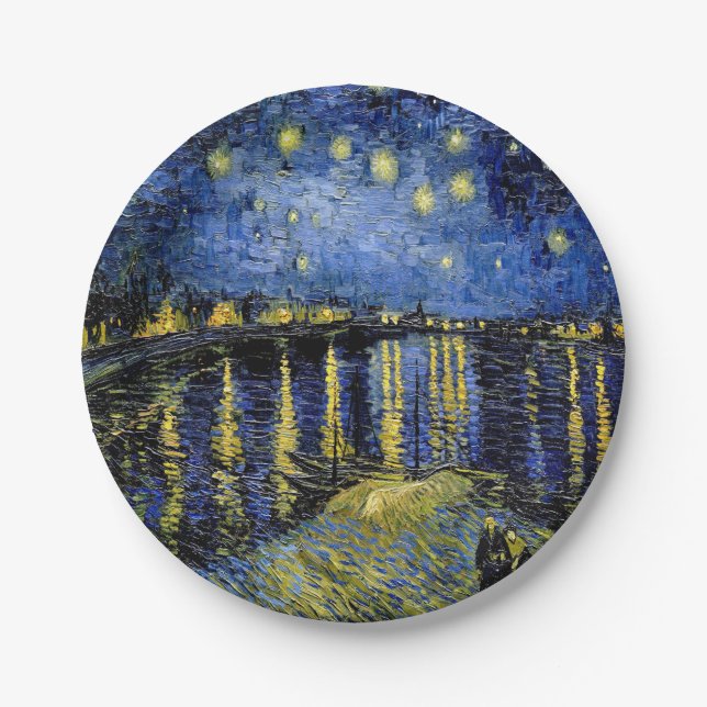 Platos de papel Vincent Van Gogh Noche estrellada  (Anverso)