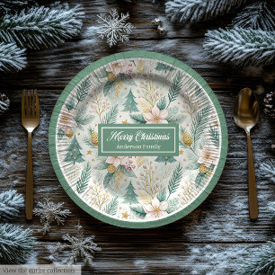 Platos de papel y fiesta de Navidad elegantes Sage