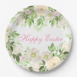 Platos de Pascua Feliz con Florales de Acuarela