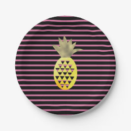Platos de Piña Tropical Dorado Acuarela Rayado