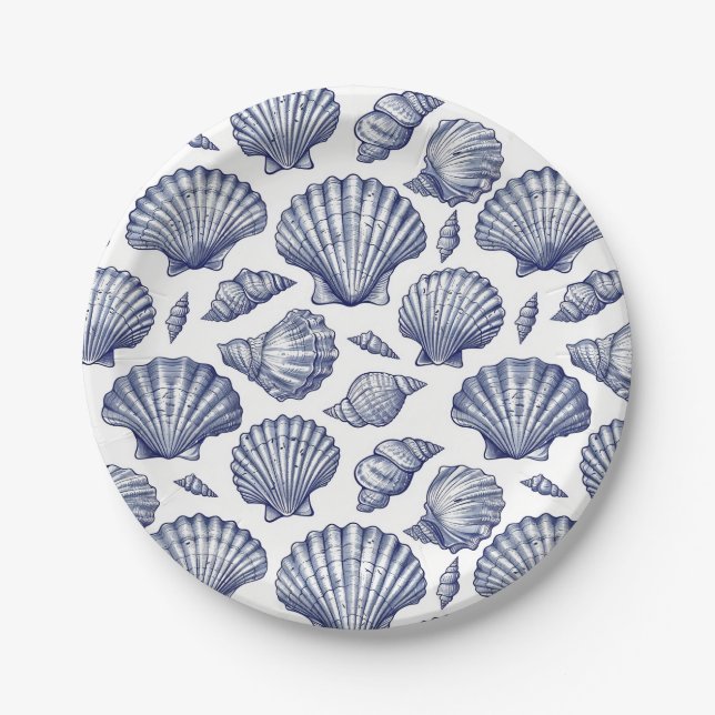 Platos de Playa de Concha de Almeja Azul y Blanco (Anverso)