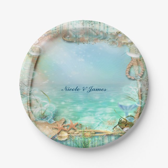 Platos de playa encantados elegantes bajo el mar (Anverso)