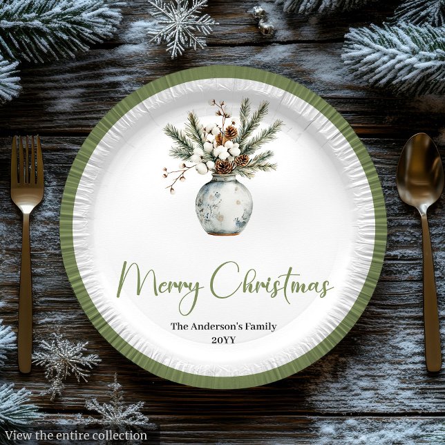 Platos de ramo de Navidad en acuarela Boho acogedo (Cozy Boho Watercolor Christmas Bouquet Plates)