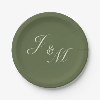 Platos de recepción de boda de oliva y beige