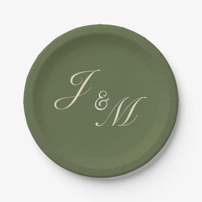 Platos de recepción de boda de oliva y beige (Anverso)