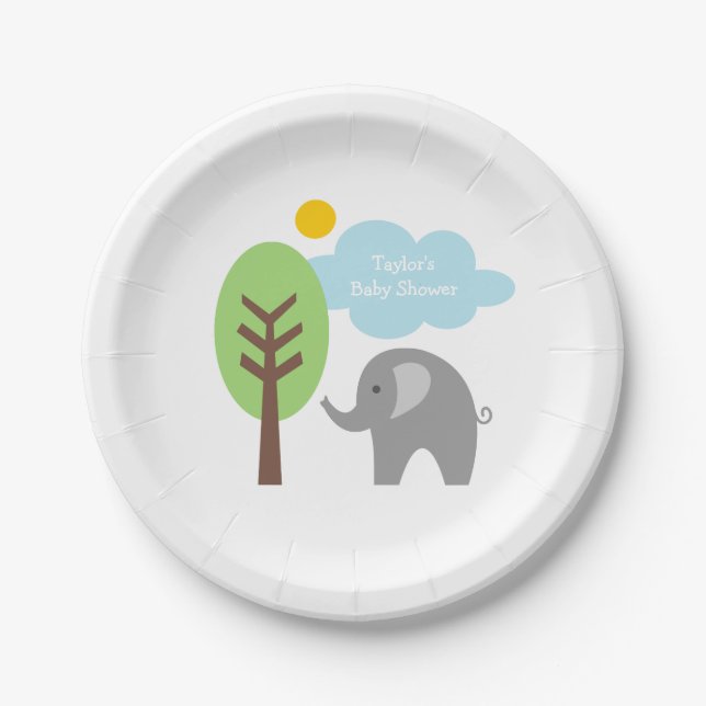 Platos desechables personalizados de elefante gris (Anverso)