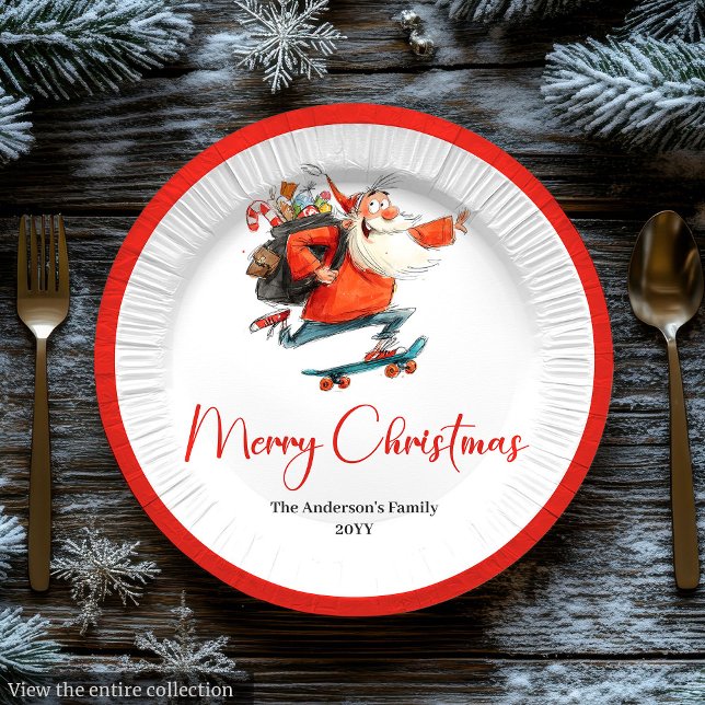 Platos divertidos de cena navideña de Santa rojo v (Funny Santa Red Green Holiday Dinner Plates)